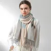 Halsdukar vinter ull halsduk kvinnor pläd för damer tofs gitter överdimensionerade sjalar och lindar mjukt klassiskt märke kvinnlig filt