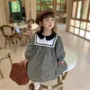 Girl's Dresses Kids Girls Sailor Collar Plaid Dress 2022 Spring New Children Cotton Casual Clothing Fashion Cute #9399 0131