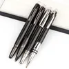 Luxury Black Carbon Fiber Rollerball Pen Crystal Star Top Business Office School Supplies Writing Smooth Ball Point Pens High Quali2364