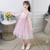 Girl's schattige babymeisjes kleren zoete prinses jurken vlinder kanten pailletten voile feest tutu regenboog gaas trouwjurk kinderen baljurk 0131