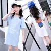 Robes pour filles Été Nouvelles filles T-shirts Casual T-shirt Tops Coton Lettre imprimer Teen Girl Vêtements Thin Cartoon Straight Long Tshirt White Fashion 0131