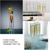 Vinglas 2/4/6 datorer Dubbelvägg Glas Champagne Flutes Stemless Goblet Bubble Tulip Cocktail Wedding Party Cup