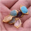 Charms Delicate Natural Stone Wrap Rec Rose Quartz Lapis Lazi Turquoise Opal Pendant DIY för armband halsband örhängen Jewe Dhgarden Dhx03