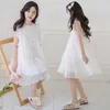 Robes de fille Adolescentes En Mousseline De Soie Mignon Dot Princesse Robe 2022 Été Nouveaux Enfants Sans Manches Vêtements De Sport Élégant Deux Couches #9446 0131