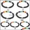 Brins de perles 7 Chakra Pierre de Lave Perles Bracelet Abeille Coeur Amour Amitié Éléphant Ange Tournesol Souhait Charme Huile Essentielle Diffu Oteas