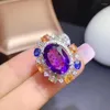 Pierścienie klastra KJjeaxcmy Fine Jewelry 925 Srebrny Inkrustowany Amethyst Kolor Sapphire Wykwintne klasyczne, klasyczne owalne klejnot regulowany