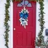 Swag de fleurs décoratives en forme de larme pour porte d'entrée, vacances pré-éclairées sans fil avec lumières féeriques, noël pré-éclairé à piles