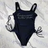 Seksowne bikini bandażowe List Rhinestone Stroje kąpielowe dla kobiet Klasyczny czarny jednoczęściowy strój kąpielowy