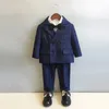 Suits Child Formal British Plaid Dress Suits Set Spring And Autumn Boys Birthday Party Wedding Piano Show Costume Kids Blazer Pants 230131