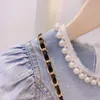 Girl's es Summer Girls Short-Sleeved Fashion Pearl Decorative Collar Children'S Fishtail Baby Girl Beaded Mesh Denim Dress