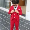 Tute per bambini Abito da sposa blu royal per ragazzi Vestito da Pografia di compleanno Bambino Blazer rosso Spettacolo scolastico Abiti da ballo per feste Set 230131