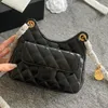 23C Womens Oil Wax Leather Hobo Vinatge Bags Cassic Mini Croissant Purse Diamond Lattice Black White Purse With Coin Charm Outdoor Handbags 17X19X6CM