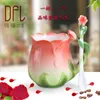 Mokken 3D Rose Gekleurd Email Coffee Cup Mok Europees keramisch bot China Drinkware met lepel Creatief vriend Gift