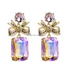 Dangle Chandelier Europe Fashion Stud Earrings For Women Bowknot Square Crystal Glass Drop Delivery Jewelry Dhrfn
