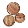 Plates Japanese Acacia Wooden Round Tray Saucer Tea Set Household Fruit Snack Dessert Breakfast Bread Pizza