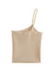 Kvinnors tankar Camis Traf pärlor Crop Top Women Asymmetrical Off Shoulder Knit Top Female Beige Sexiga toppar Kvinna Summer Backless Streetwear Y2K Tops Y2302