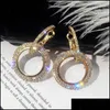 Charm Fashion Rhinestone Round Geometric Drop Earrings For Women Jewelry Sier Gold Rose Color Handmade Statement Elegant Leverans Otib1