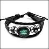 Outras pulseiras 12 Constela￧￵es Mtilayer brilho no escuro DIY File de couro PU PU PU Vidro Zodiac Bra￧a Bracelete OTP8E