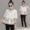 Damska koszulka wiosenna koreańska wersja standup kołnierz haftowa koszula bluzka moda moda casual camisa feminina blusas ver o 230131