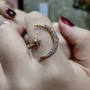 Bröllopsringar Kreativa kvinnor och flickor Fashion Ring Moon Star Opening Design Gift Smycken Vackert Simple Gold Pink