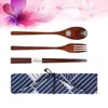 Set di stoviglie Set da viaggio Posate in legno Posate Stoviglie Utensile Bacchette per pranzo in legno Posate Forchetta Cucchiaio Utensili da campeggio riutilizzabili