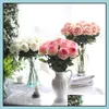 Decorative Flowers Wreaths 10Pcs/Lot Wedding Decorations Real Touch Material Artificial Rose Bouquet Home Party Decoration Fake Si Otrse