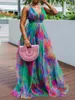 Casual Dresses Jastie Tie Dye Oversize Party Maxi Dress Women Mesh Deep V Neck High Waist Loose Hem Slip Sexy Backless Evening