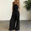 Kobiety Jumpsuits Rompers Kobiet kombinezonu Summer Solide Kolor szerokie kieszenie na nogi luźne plamki paska ogólnie szerokie kieszenie na nogi mono Mujer Verano 230131