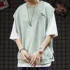 Men's T-Shirts Men's round neck fake two piece top large 3XL summer full court basketball ins fashion half sleeve casual loose T-shirt Y2302