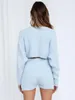 Tracksuits voor dames Solid Fluff Sweater Set Woman 2023 Spring Round Round Round Round Round Neck Crop Top Elastic Taille Shorts Casual Home 2 Pieces Chic