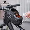 Panniers S Rockbros Bicycle Waterproof Pekskärm Cykling Topp Front Tube Frame MTB Road Bag 6.5 Telefonfodral Bike Accessories 0201