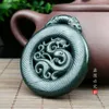 Pendant Necklaces Real Hetian Green Jade Two Side Handcarved Dragon Pendants Necklace Men Women Jewelry