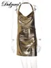 Casual Dresses Dulzura Bling Glitter Women Halter Mini Dress Side Slit Backless Bodycon Sexy Streetwear Party Club Festival Summer Clothes 230131