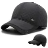 Ball Caps New Winter Men's Hat Middle-Aged and Elderly Baseball Cap Warm winter flat baseball Hat with Earflaps Fleece Inside Windproof G230201