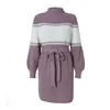 Casual Dresses 2023 Half High Collar Bandage Sticked Dress for Women Lantern Sleeve Patchwork Color Short Stick Sweater