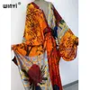 Casual Dresses Sexy bech highquality handrolled feel silk rayon fashion print WINYI Maxi womens robes long beach Vneck Bohemian dress 230131