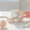 Tazze Piattini Coreano Fresco Fiore Carino Tazza da caffè e piattino Perla Abbagliante Ragazza Senso Tè pomeridiano in ceramica Set regalo di bicchieri