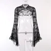 Women's Jackets Fashion Lace Black Gothic Women's Jacket Ladies Solid Floral Flare Sleeve Front Open Crop Tops Short Cardigan Suit Coat