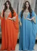 Vêtements ethniques Turquie Musulman Abaya Femmes Robe Ensemble 2 Pièce En Mousseline De Soie Paillettes Manches Chauve-Souris Surdimensionné Robe Robes Dubaï Arabe Maroc Caftan 230131