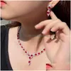 Earrings Necklace Vintage Ruby Designer Jewelry Set Copper Earring Red Aaa Cubic Zirconia Bridesmaid Bridal African Sier Sets For Dhbqm