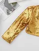 Jackets FEESHOW Kids Girls Baby Jacket Coat Sparkly Sequins Cropped Blazer Bolero Shrug Cardigan Top Clothes Stage Performance Costumes 230131