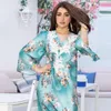Etnik Giyim Eid Yaz Çiçek Baskı Jalabiya Arap Müslüman Elbise Kadın Arap Abaya Dubai Partisi Akşam Elbisesi Fas Kaftan Islamethni
