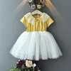 Vêtements pour enfants mignons de fille Robe de bébé fille en dentelle Col Claudine Robe de bal Robes longueur genou Coton Patchwork Maille Enfant Pettiskirt