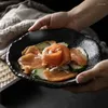 Plates Japanese Style Creative Ceramic Round Plate Solid Stone Steak Dish Sushi Barbecue Cheese Pizza Fruit Flat Tea Tray