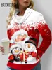 여자 재킷 레드 크리스마스 스노우맨 스웨트 셔츠 여자 겨울 긴 소매 귀여운 패션 까마귀 캐주얼 풀오스 풀오스 산타 클로스 230131
