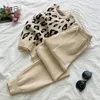 Women's Two Piece Pants HMA Women's Long Sleeve Knit Leopard Pullover SweatersElastic Waist Pants Sets Fashion Trousers Two Pieces Costumes Outfit 230131