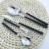 Учебные посуды наборы Black Sliver Western Staine Steel Stul Hatlery Set Set Knives Fork Spoons Dessert Sliverware Кухонная посуда