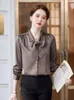 Women's Blouses Long-sleeved Bow Shirt Korean Elegant Temperament Fashion Solid Color Office Basic Work Wear Tops Autumn 2023