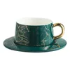 Tasses et soucoupes en marbre européen, tasse à café italienne, plat en céramique, fleur de thé, coffret cadeau familial, petite cuillère délicate