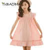 Girl's Summer Girl Ruffle Dress Teens Kids Cotton Linen Vintage Dresses Big Loose Princess Party Frocks Girls Vestidos Ålder 3-14 0131